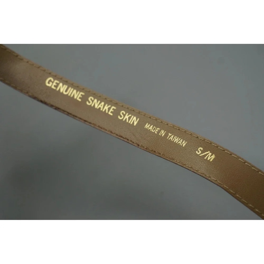 Vintage Genuine Snake Skin Belt Tan Beige Gold Tone Buckle S/M 31 Inch